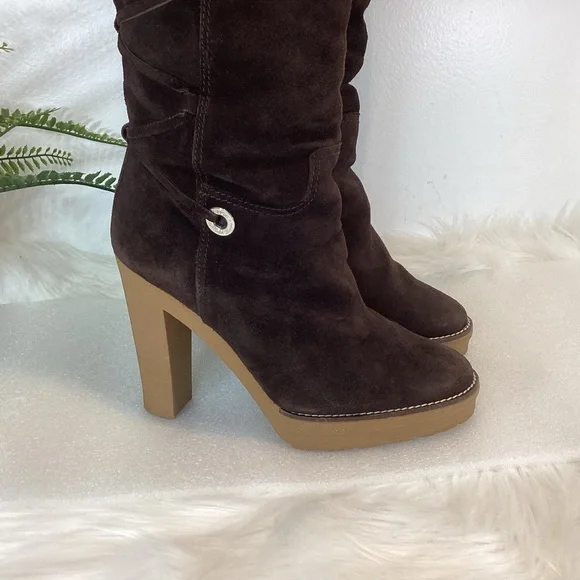 RALPH LAUREN COLLECTION SUEDE LEATHER LAMB LINED KNEE HIGH BOOTS NWOT SZ 7.5